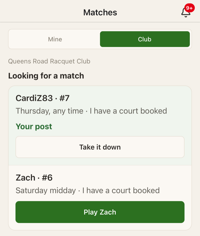 The Looking for a match feed in the app